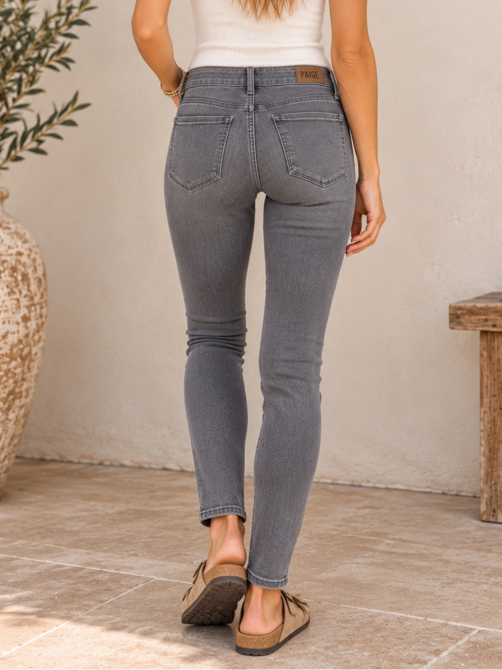 PAIGE Verdugo Ultra Skinny High-Rise Jeans Gray Stretch Denim Size 27